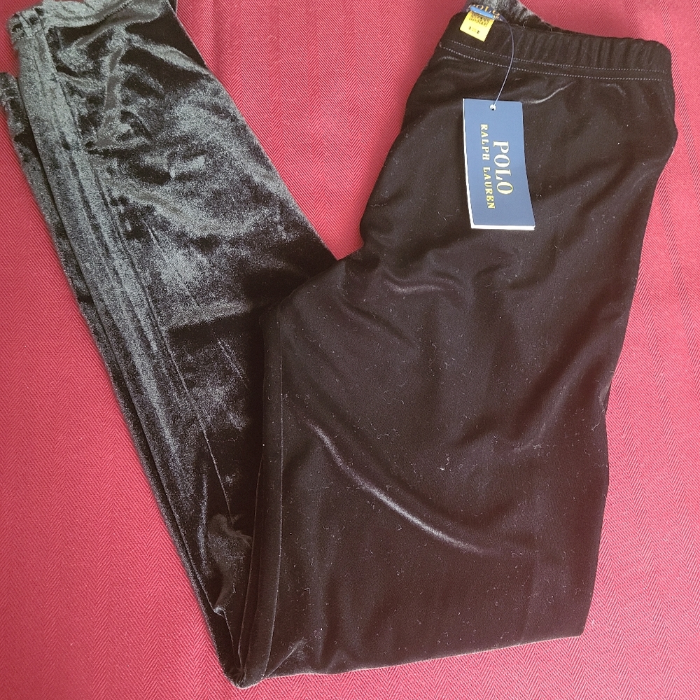 NWT Polo Black Velour Girls leggings XL (16)
